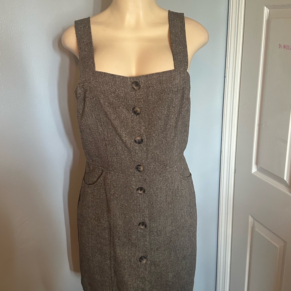 Copper Key Gray Sheath Midi Dress with Square Neck and Sleeveless Design